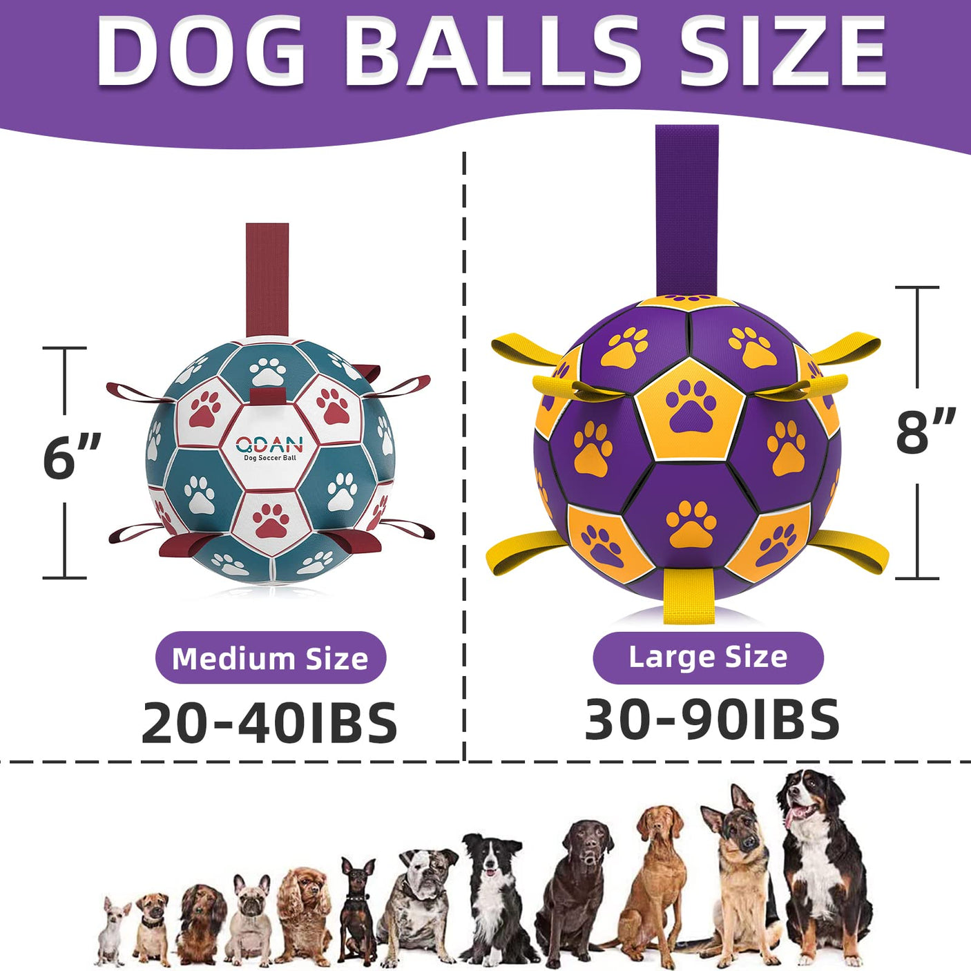 QDAN Premium Dog Toys Balls, Dog Soccer Ball with Straps, Dog Birthday Gifts, Herding Ball, Durable Balls for Small Medium Pet, Puppy Outdoor Toy, Pet Training Soccer Ball, World Cup Soccer (6 Inch)
