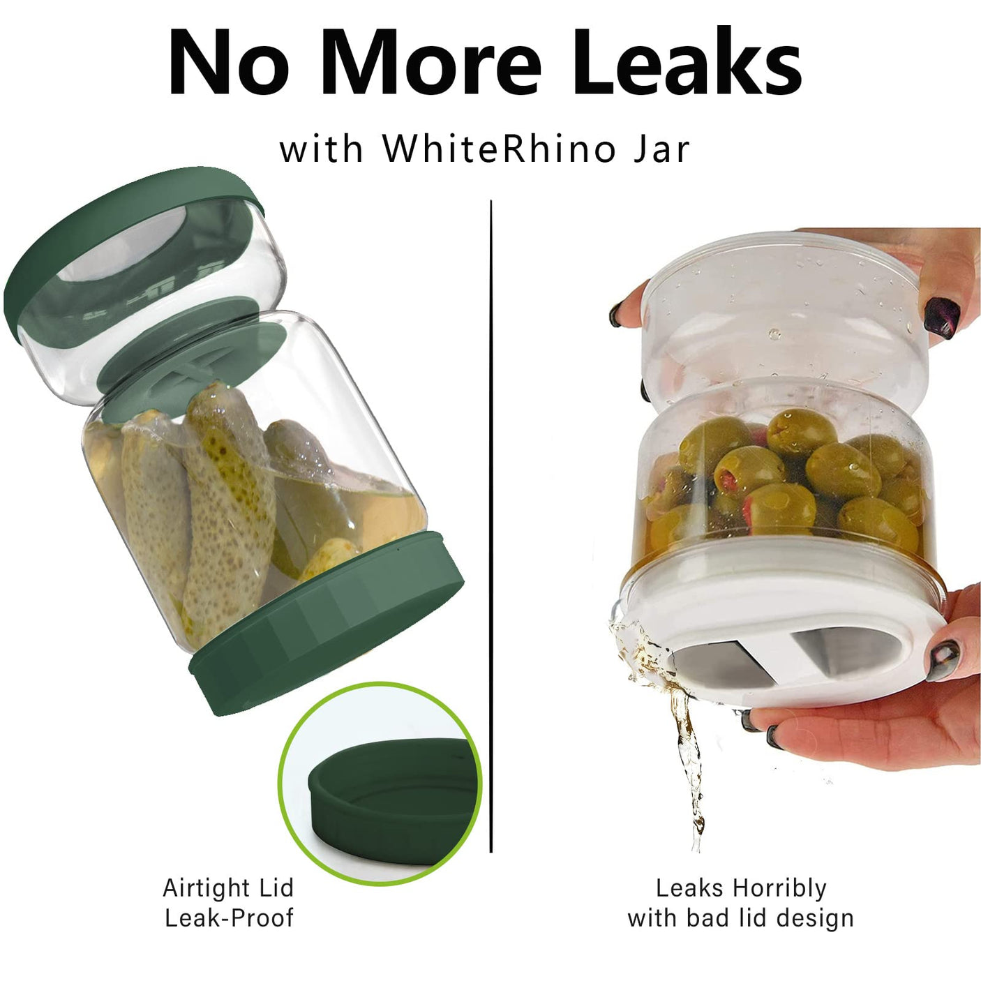 WhiteRhino Pickle Jar with Strainer Flip,34oz Pickle Container Pickle and Olive Hourglass Jar,Glass Flip Pickle Jar Juice Separator Jar with Airtight Lid for Jalapeno Gherkin