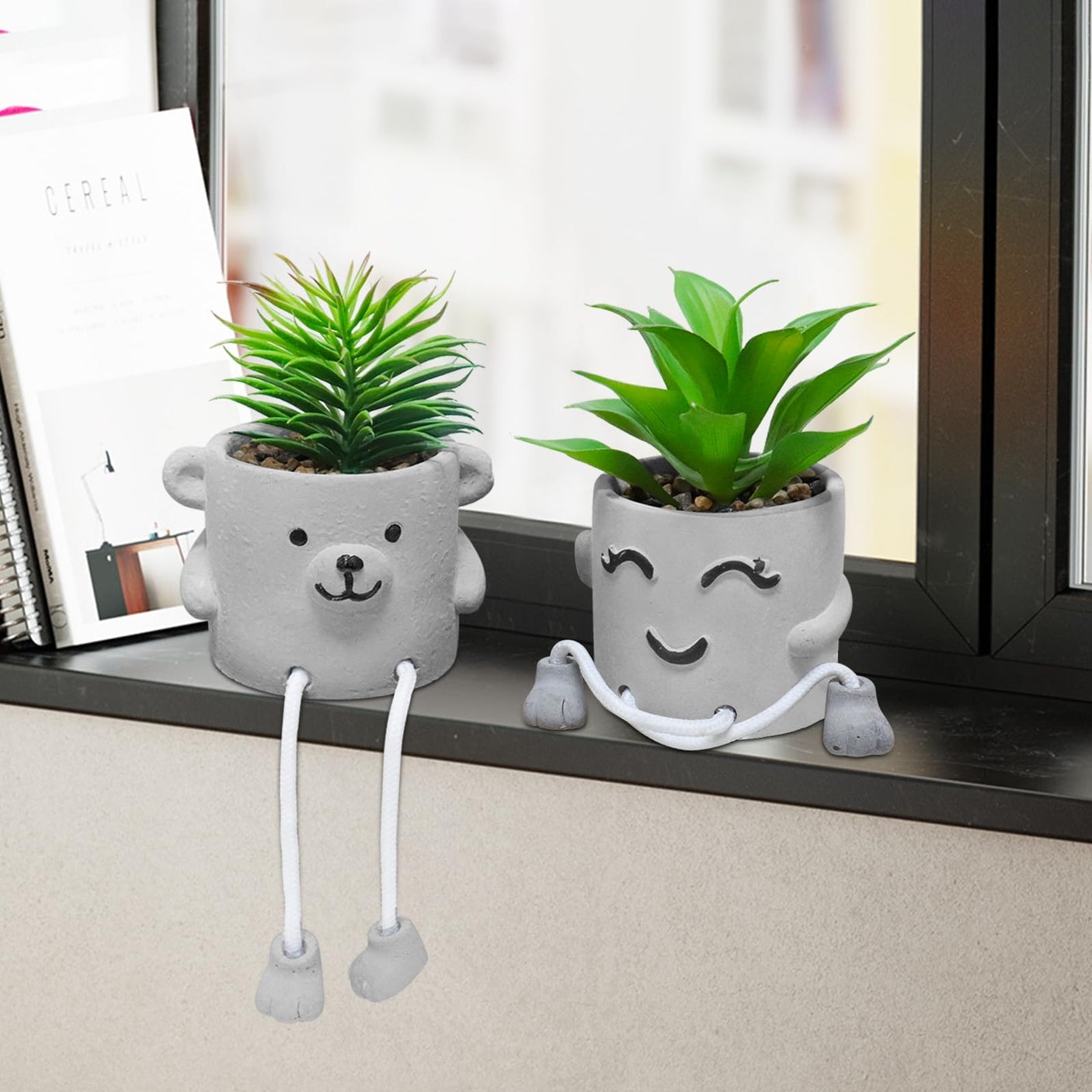 Zerzsy 3pcs Creative Artificial Succulents with Gray Flower Pots, Mini Potted Succulents for Home Office Desk Decor and Gift Choice