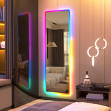 LVSOMT LED RGB Full Length Mirror, Full Body Mirror with Lights, Wall Mounted Lighted Mirror, Over The Door Hanging Mirror, 14 LED Light + Dimmable Brightness + Adjustable Speed, 47" x 16"