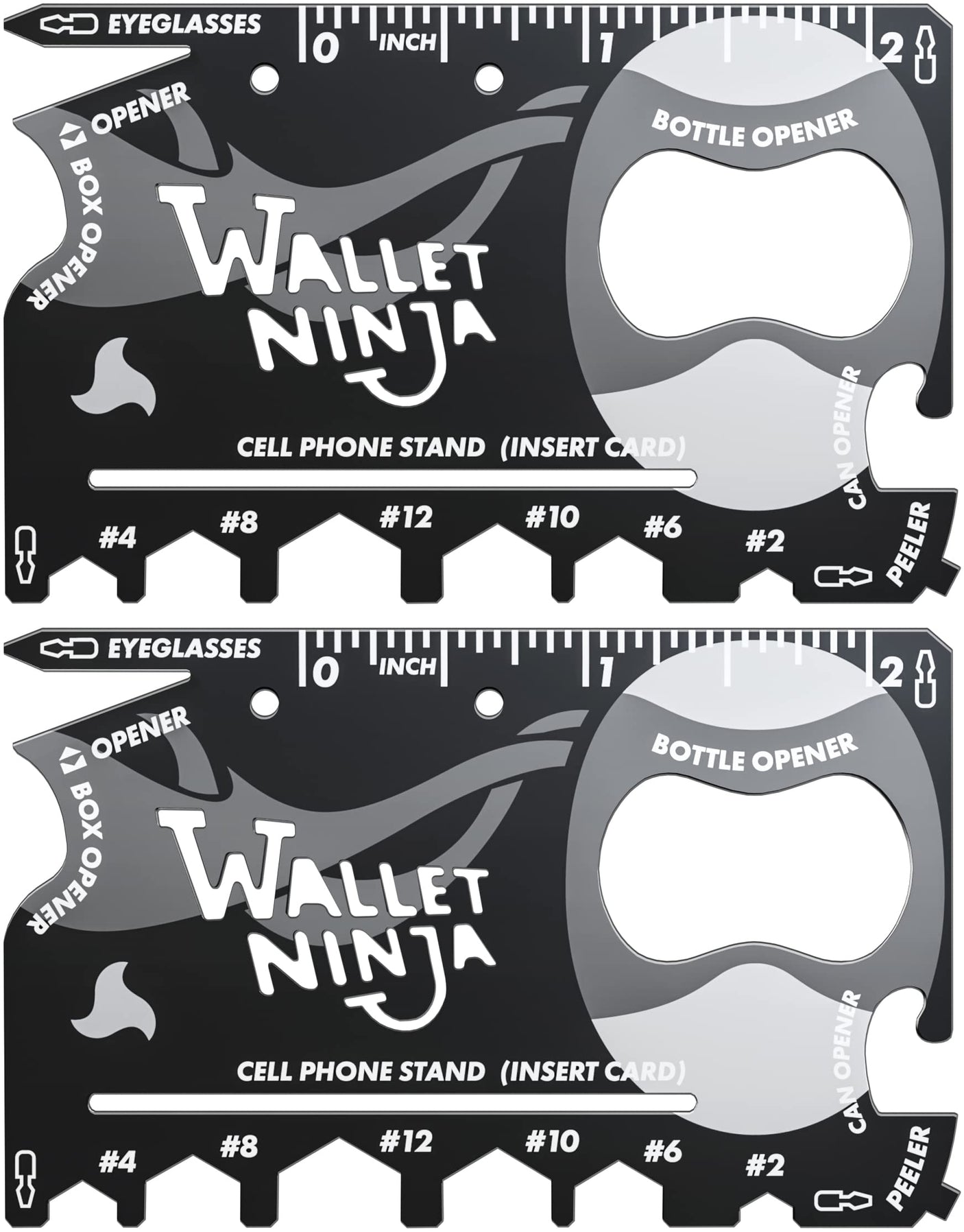 Wallet Ninja Multitool Card – 18 in 1 Credit Card Multi-Tool (Bottle Opener, Can Opener, Screwdrivers, Phone Stand & More) – Black