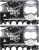 Wallet Ninja Multitool Card – 18 in 1 Credit Card Multi-Tool (Bottle Opener, Can Opener, Screwdrivers, Phone Stand & More) – Black