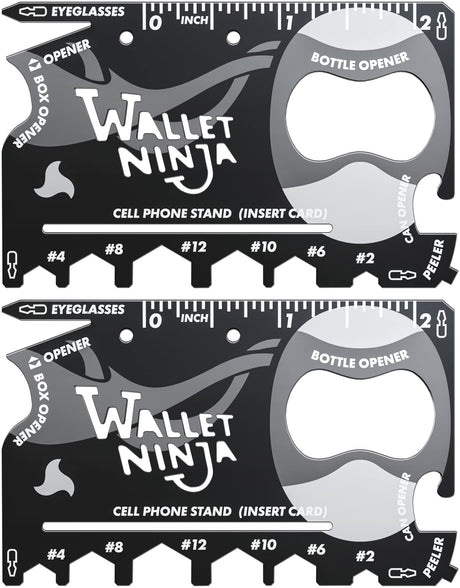 Wallet Ninja Multitool Card – 18 in 1 Credit Card Multi-Tool (Bottle Opener, Can Opener, Screwdrivers, Phone Stand & More) – Black