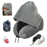 Travel Pillow with Extra Large Hood for Airplane Long Flights Privacy and Comfort Memory Foam with Velvet Cover for Road Trip Head&Neck Support for Plane Office Cars Sleeping & Rest (Pink)