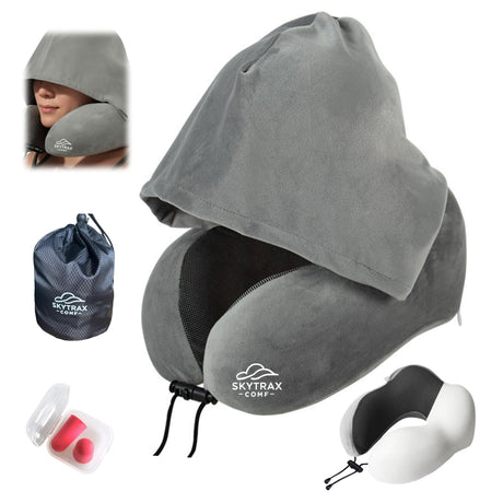 Travel Pillow with Extra Large Hood for Airplane Long Flights Privacy and Comfort Memory Foam with Velvet Cover for Road Trip Head&Neck Support for Plane Office Cars Sleeping & Rest (Pink)