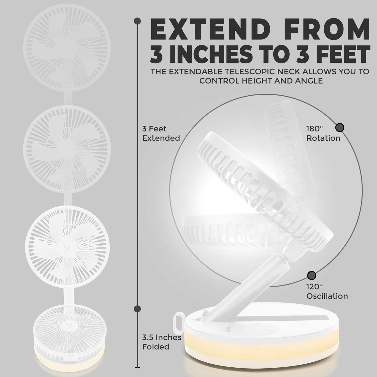 VENTY Original Portable Fan - Wireless Battery Operated Fan With 4 Speeds, LED Lighting, Carry Case & Remote Control - Premium Travel Rechargeable Fan & Power Bank With USB & USB-C Ports (Black)
