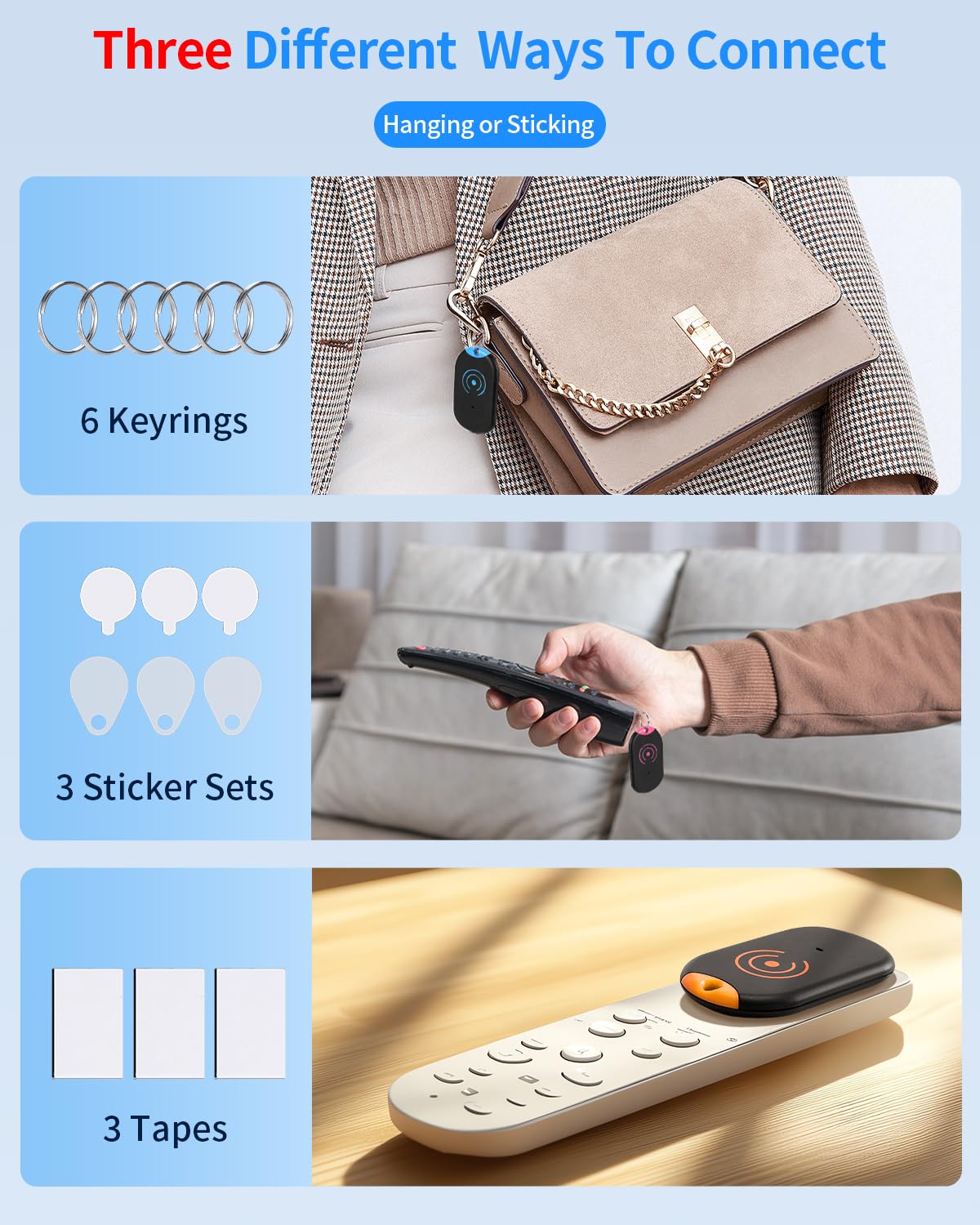 Esky Key Finder Locator with Sound, Stick-on TV Remote Control Finder, Item Locator Tags with 85dB Noise Sound 6 Receivers, Wallet Tracker Key Finders for Finding Keys, Remote Gift Idea