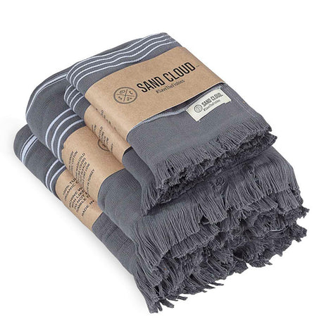 Sand Cloud Turkish Bath Towels Bundle for Bathroom, Set of 4 (Classic Green) - Large Size - 100% Certified Organic Cotton Yarn is Lightweight, Soft & Absorbent - Premium Bath Towels Dry Faster