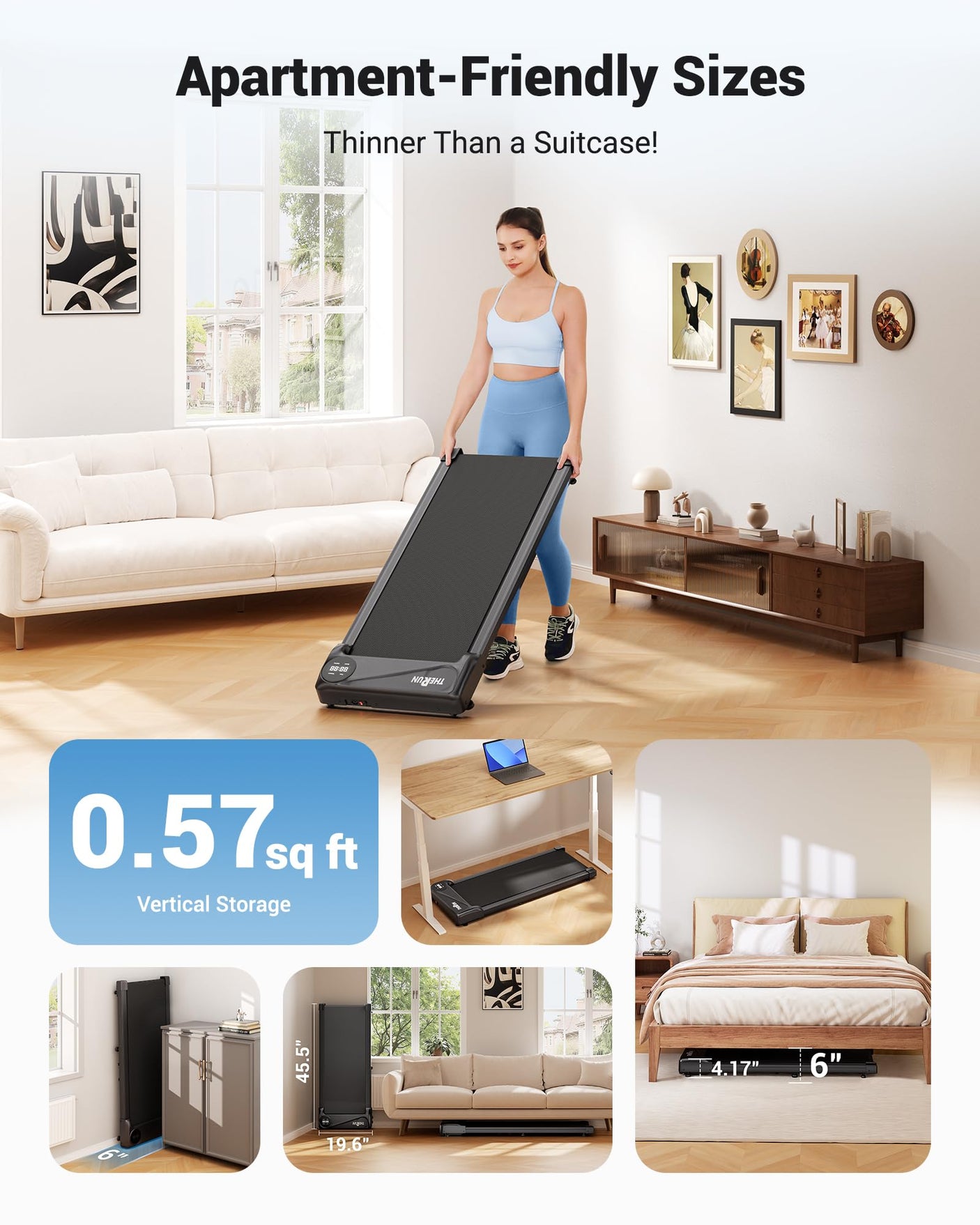 THERUN Walking Pad Treadmill Under Desk, Portable Mini Treadmill for Home/Office, Walking Pad Machine with 2.5HP and 265 lbs Weight Capacity Remote Control LED Display