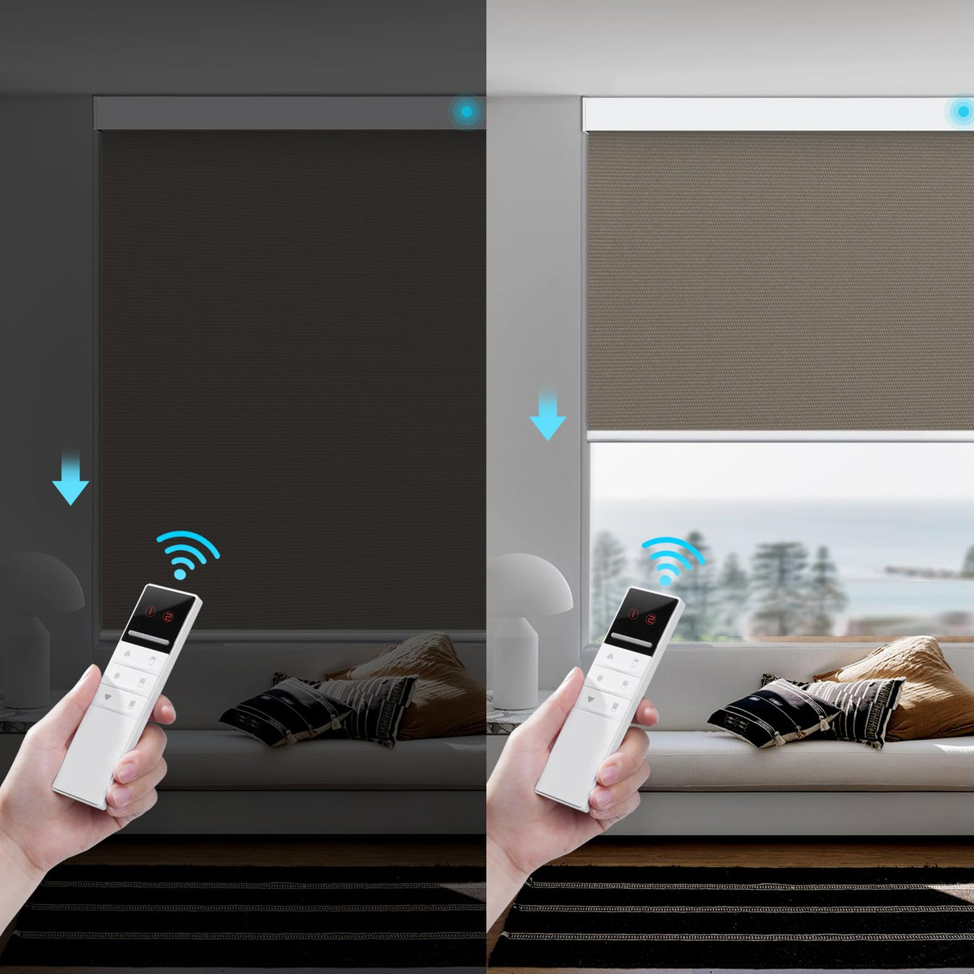 Motorized Smart Blind for Window with Remote Control, Automatic Blackout Roller Shade Customizable Size,with Valance Child Safety Rechargeable Battery Blinds (Full Blackout Black)