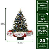 Fraser Hill Farm 29-in. Snowing Musical Christmas Tree with Warm White LED Lights, 25 Christmas Carols, Decorations, Star Topper, and Red Umbrella Base, Festive Xmas Decor for Foyer and Family Room