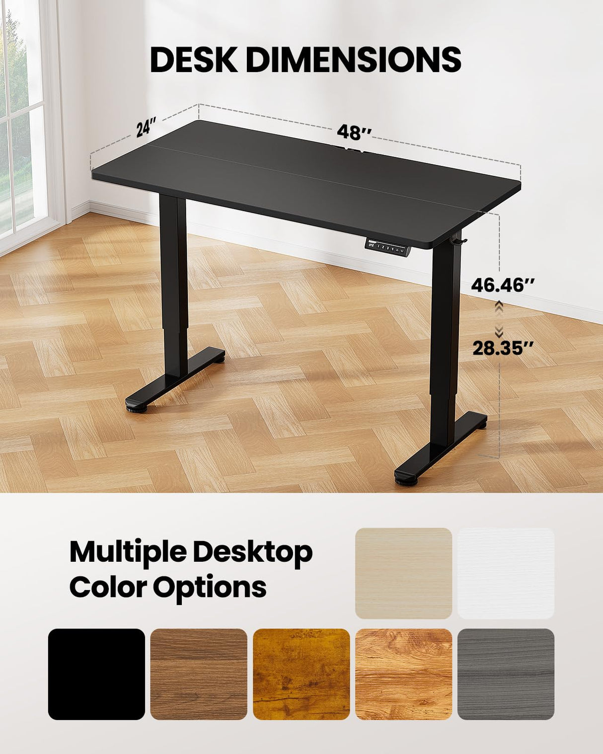 ErGear Height Adjustable Electric Standing Desk, 55 x 28 Inches Sit Stand up Desk, Large Memory Computer Home Office Desk with Two-Piece Desktop (Black)