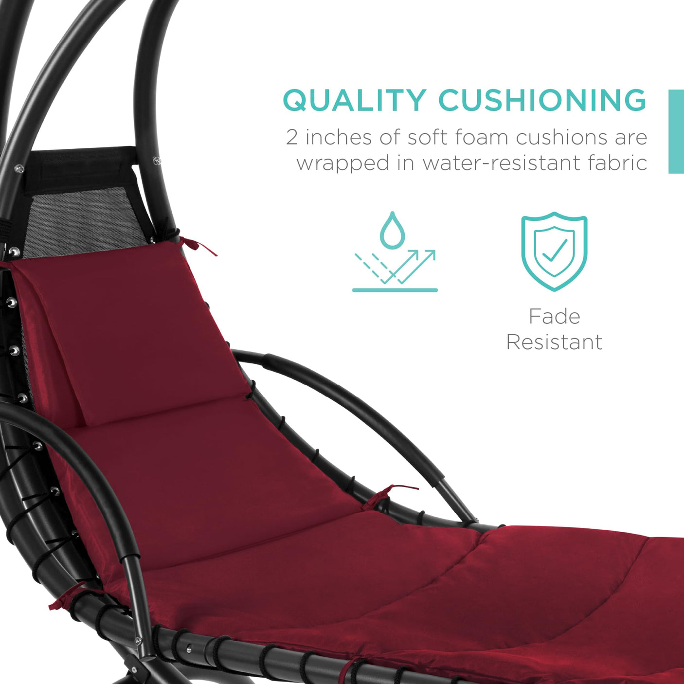 Best Choice Products Outdoor Hanging Curved Steel Chaise Lounge Chair Swing w/Built-in Pillow and Removable Canopy -Red