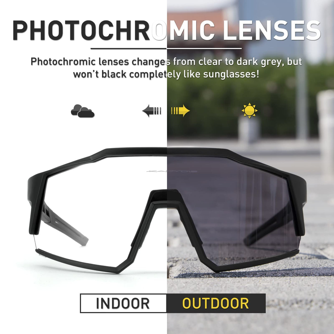 KAPVOE Photochromic Cycling Glasses MTB Clear Mountain Bike Transition Bicycle Sunglasses for Men Women - K9022