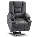 MCombo Power Lift Recliner Chair for Elderly, Lift Chair with Heat and Massage, USB Ports, Cup Holders, Faux Leather 7519 (Medium, Dark Brown)