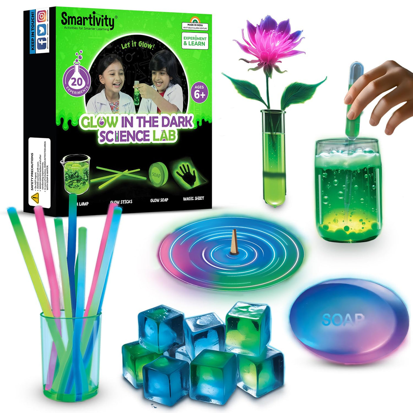 Smartivity Glow Magic Science Kit for Kids Ages 6-7-8-9-10-11-12 Years | 20 Amazing Science Experiments I Birthday Gifts for Boys & Girls | STEM Kit Toy for 6-12 Years Old