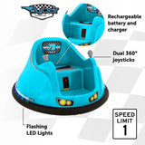 Flybar 6V Blue Glow Bumper Car for Kids – LED Ride-On Toy with 360° Spin, Rechargeable Battery, and Soft Rubber Bumpers – Safe Indoor Fun for Toddlers Ages 1.5+, Up to 66 lbs