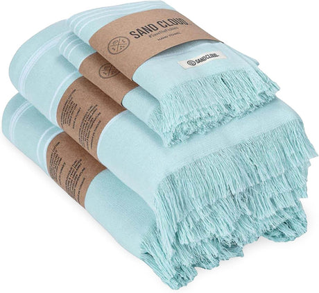 Sand Cloud Turkish Bath Towels Bundle for Bathroom, Set of 4 (Classic Green) - Large Size - 100% Certified Organic Cotton Yarn is Lightweight, Soft & Absorbent - Premium Bath Towels Dry Faster