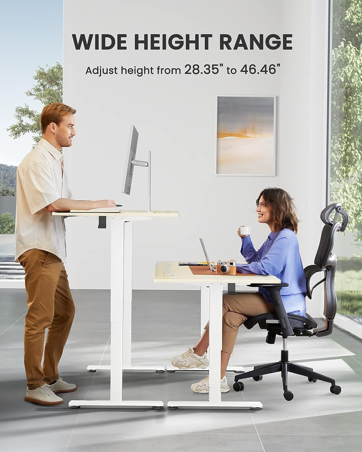 ErGear Height Adjustable Electric Standing Desk, 55 x 28 Inches Sit Stand up Desk, Large Memory Computer Home Office Desk with Two-Piece Desktop (Black)