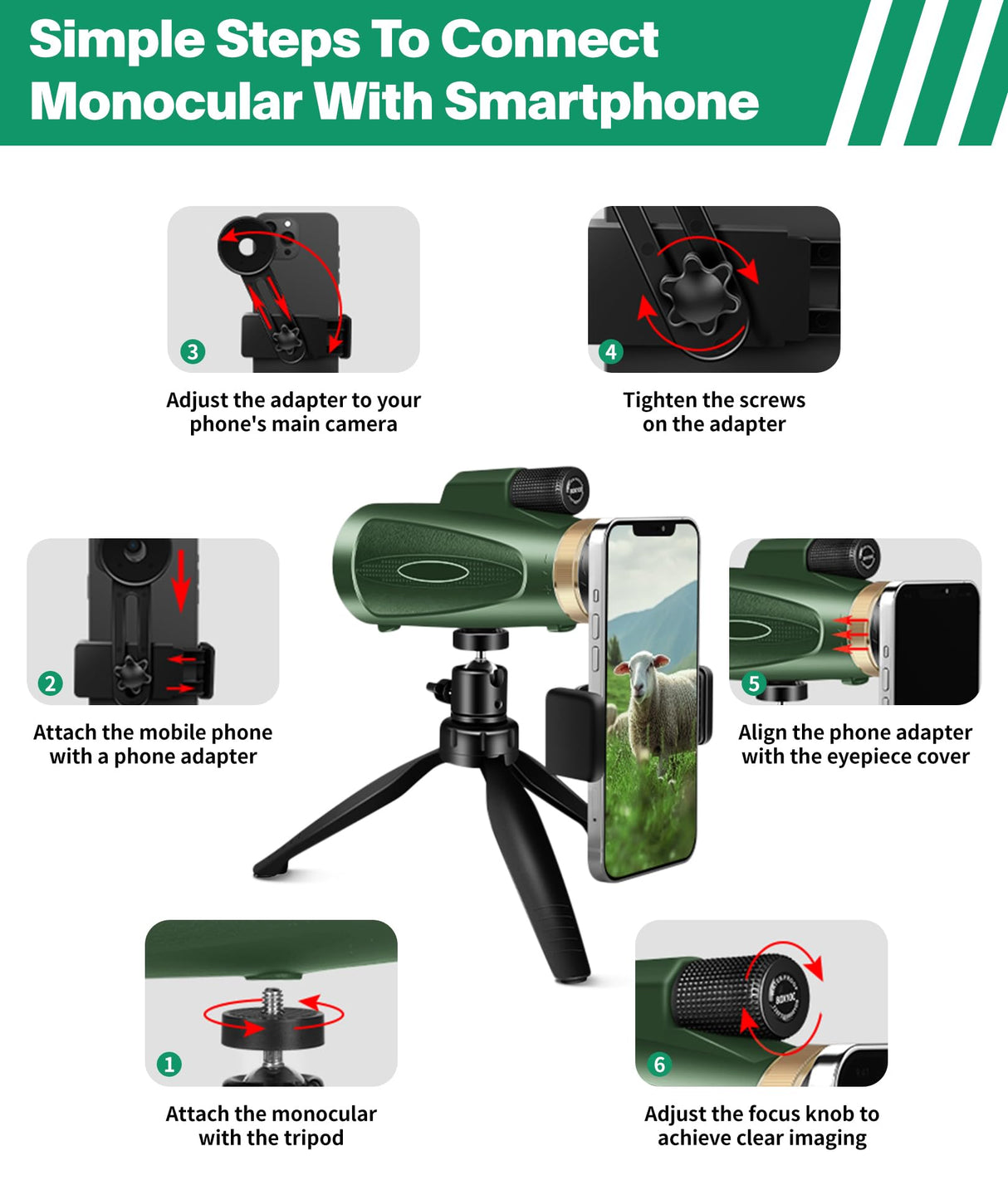 Monocular Telescope 80x100 High Power with Smartphone Adapter Tripod,Larger Vision Monoculars for Adults with BAK4 Prism & FMC Lens, Suitable for Bird Watching Hunting Hiking Camping Wildlife-Black