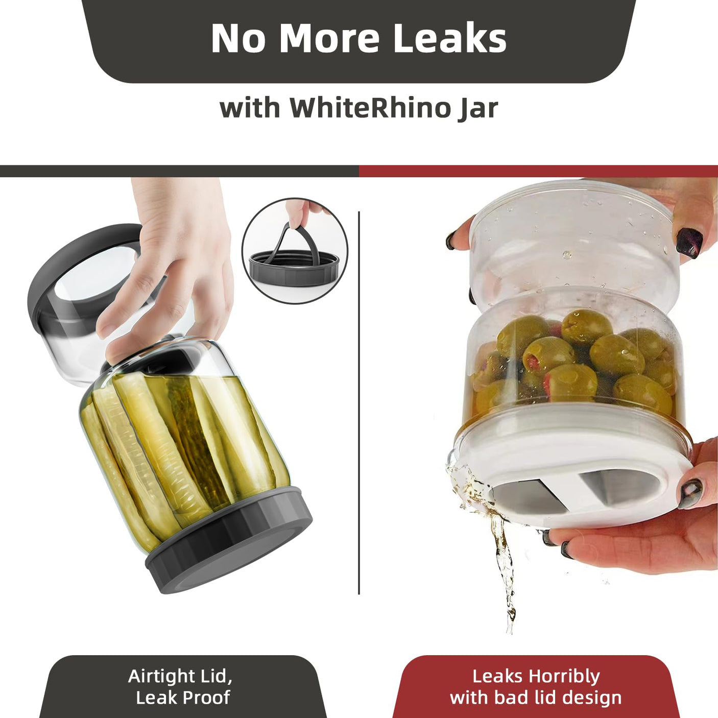 WhiteRhino Pickle Jar with Strainer Flip,34oz Pickle Container Pickle and Olive Hourglass Jar,Glass Flip Pickle Jar Juice Separator Jar with Airtight Lid for Jalapeno Gherkin