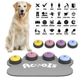 Dog Buttons for Communication, 8 Pcs Dog Talking Button Set, 30s Recordable Voice Pet Buzzer Training Buttons, Speaking Button for Dogs with Waterproof Anti-Slip Dog Button Mat and 48 Scene Stickers