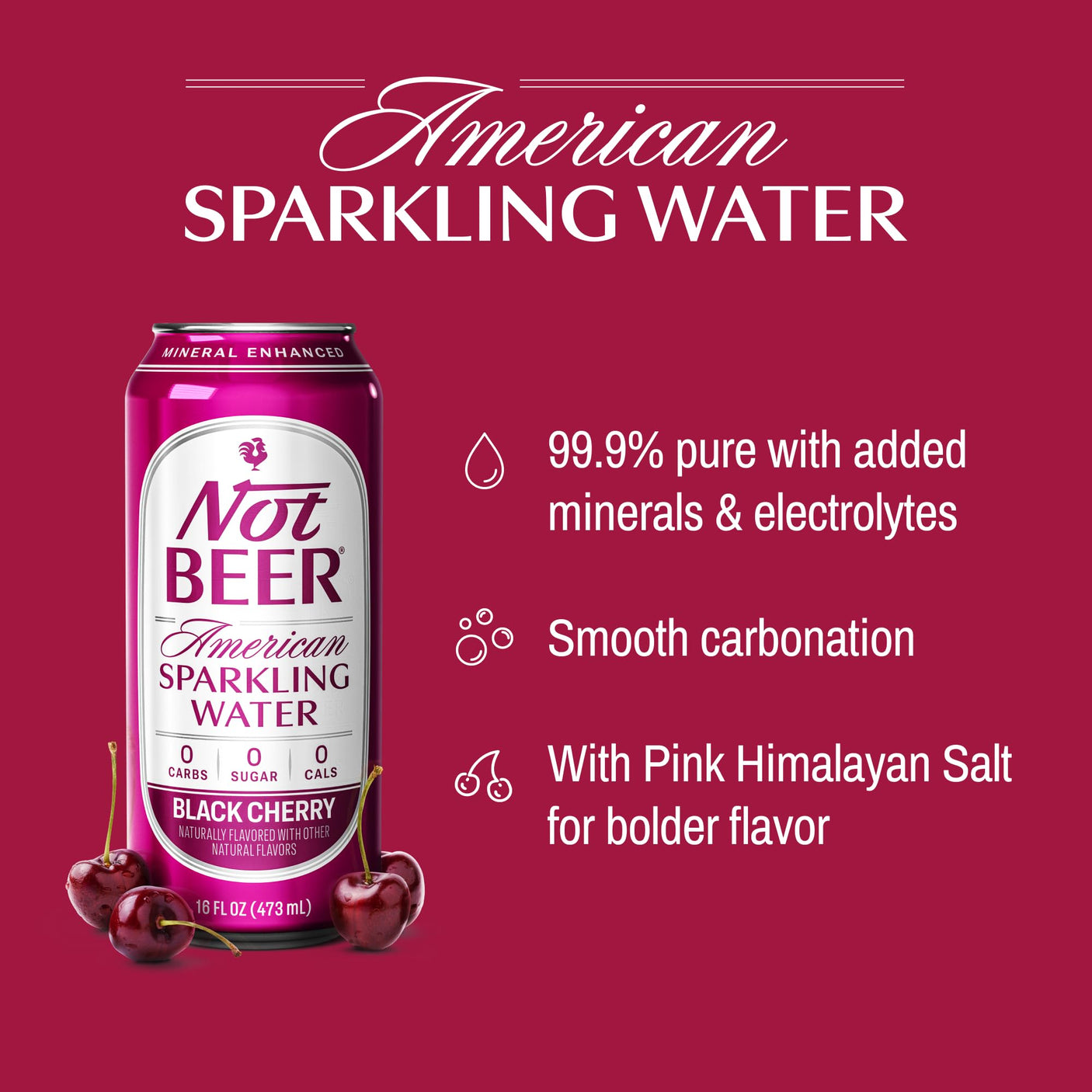 Not Beer American Sparkling Water, Original, 99.9% Pure, Mineral & Electrolyte Blend, Unflavored Carbonated Water, Made in America, Plain Sparkling Water, 16 Oz Tallboy Cans, 8 Pack
