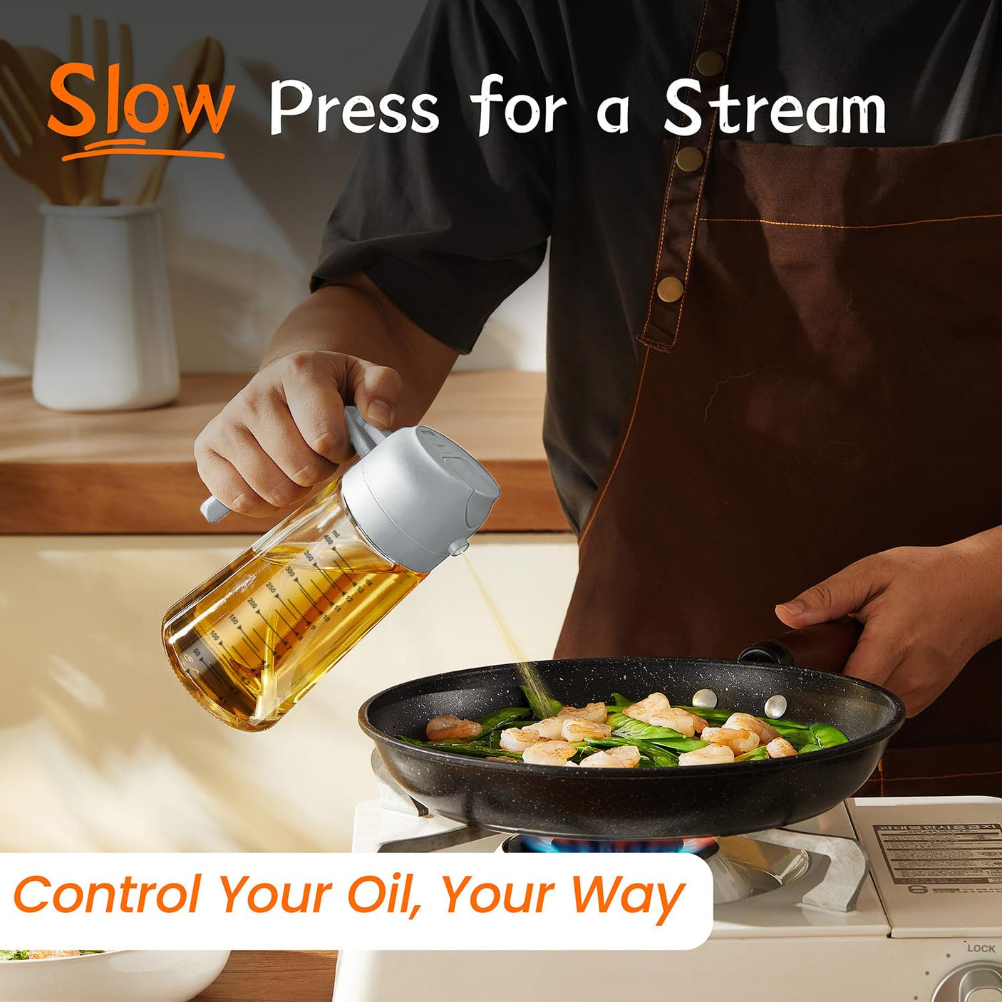 TrendPlain 16oz/470ml Glass Olive Oil Sprayer for Cooking - 2 in 1 Olive Oil Dispenser for Kitchen Gadgets, Air Fryer, Salad, and BBQ - Navy