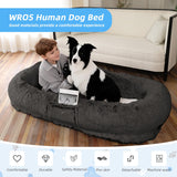 Human Dog Bed, Large Dog Beds for Humans Size Fits You and Pets, Washable Faux Fur Orthopedic Human Pet Bed for People Doze Off, Napping, Present Pillow, Blanket, Strap - Khaki
