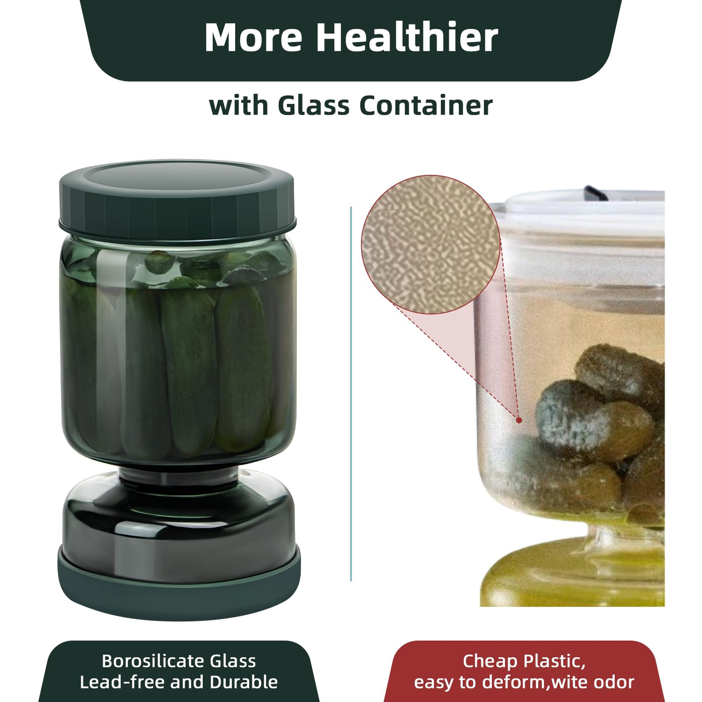 WhiteRhino Pickle Jar with Strainer Flip,34oz Pickle Container Pickle and Olive Hourglass Jar,Glass Flip Pickle Jar Juice Separator Jar with Airtight Lid for Jalapeno Gherkin