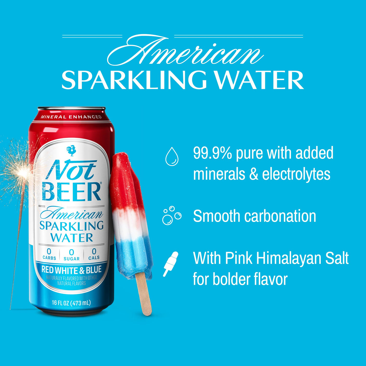 Not Beer American Sparkling Water, Original, 99.9% Pure, Mineral & Electrolyte Blend, Unflavored Carbonated Water, Made in America, Plain Sparkling Water, 16 Oz Tallboy Cans, 8 Pack