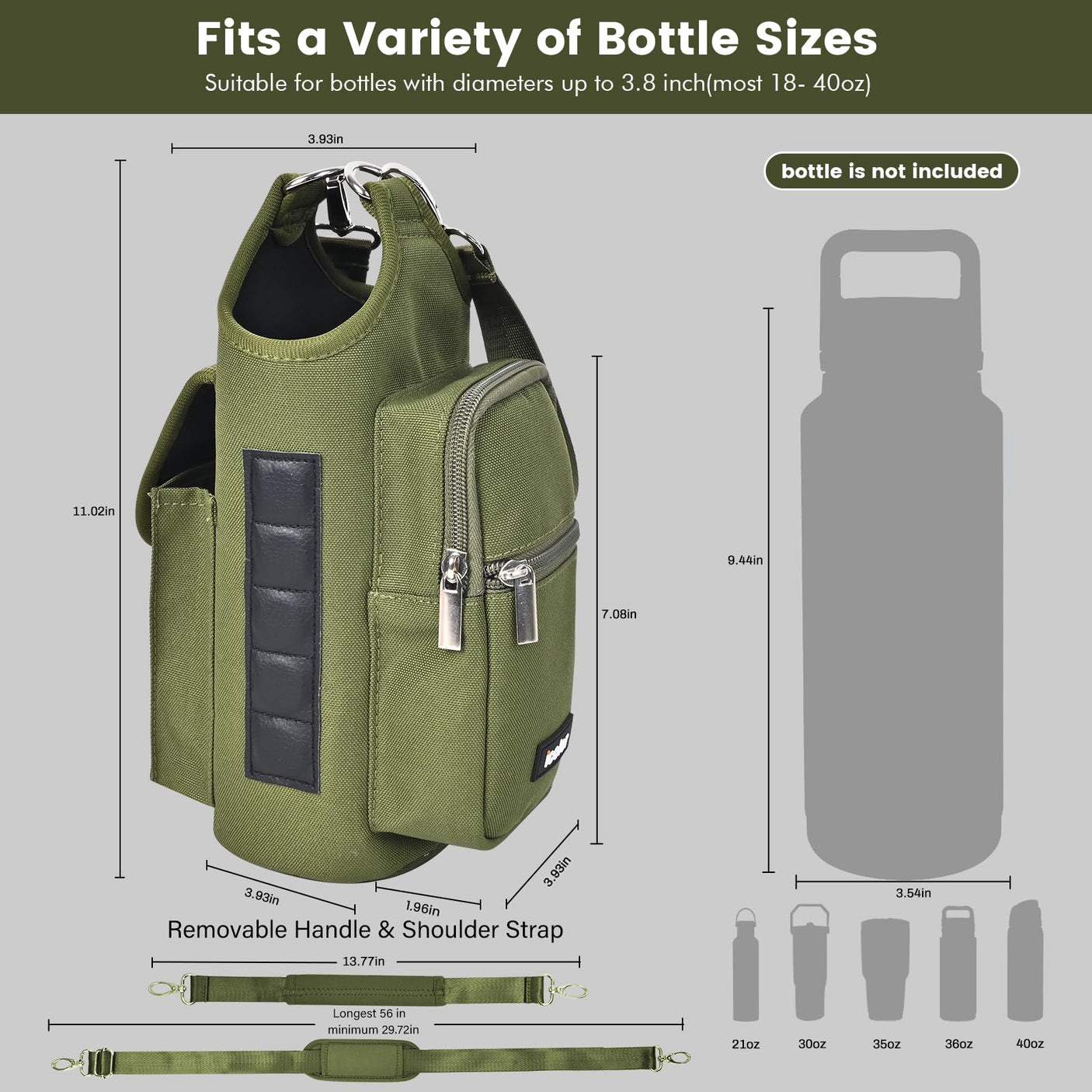 icolor Magnetic Gym Bag Water Bottle Carrier Holder with Phone Pockets & Shoulder Strap,5 Built-in Magnets Gym Bottle Pouch Sleeve,Magnetic Bag Gym Accessories Organizer for Men Women