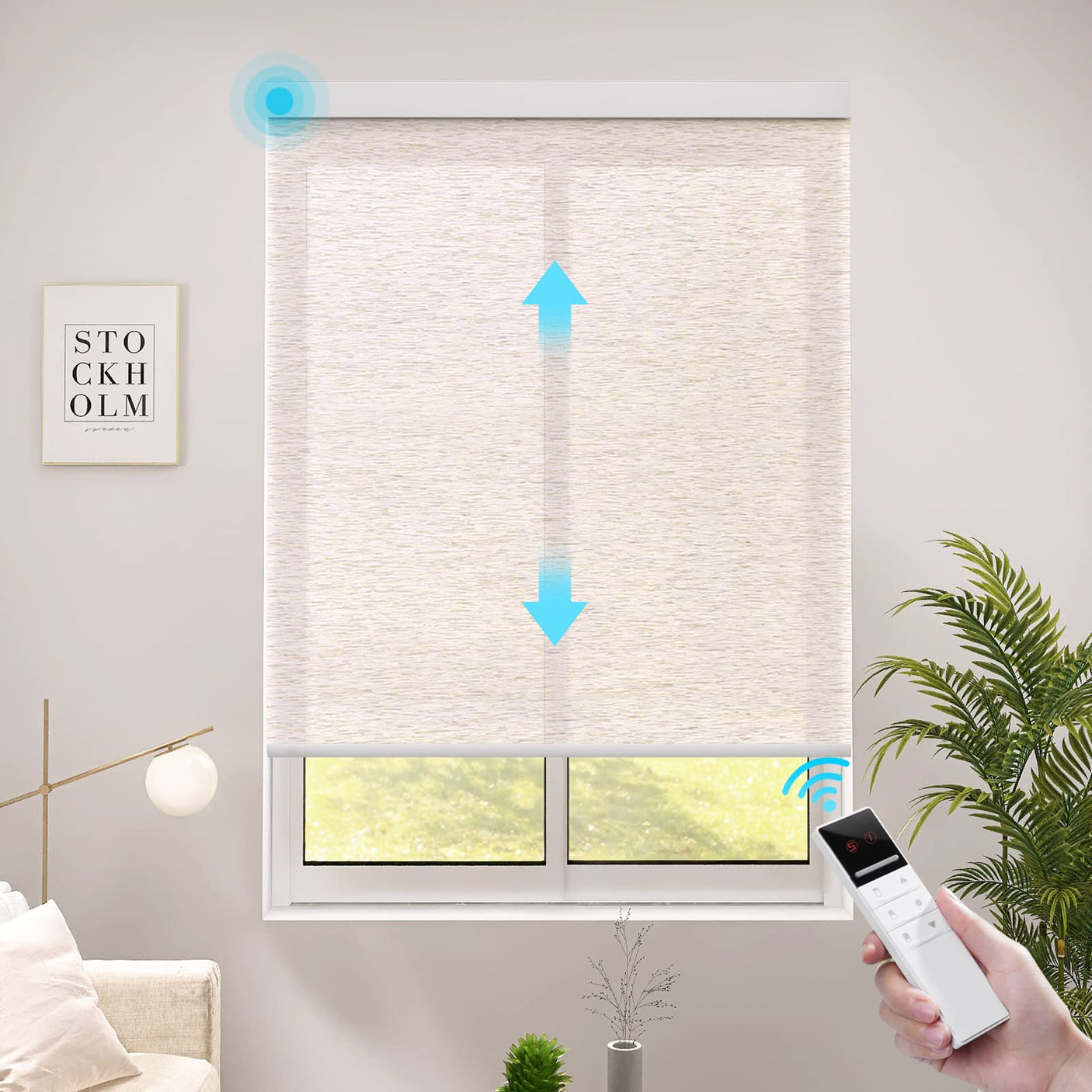 Motorized Smart Blind for Window with Remote Control, Automatic Blackout Roller Shade Customizable Size,with Valance Child Safety Rechargeable Battery Blinds (Full Blackout Black)