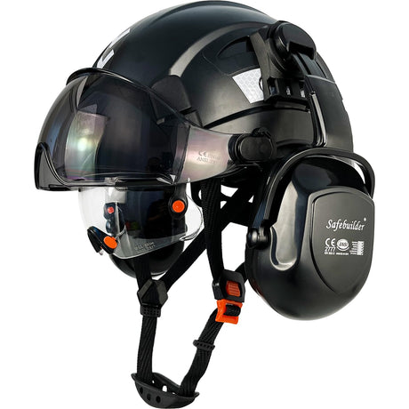 Industrial Safety Helmet with Visor Ear Muffs Hard Hat with Visor Vented Hardhats Construction Work Head Protection ANSI