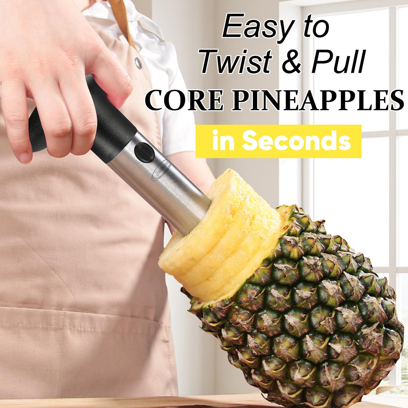Pineapple Corer, [Upgraded, Reinforced, Thicker Blade] Newness Premium Pineapple Corer Remover (Black)