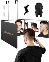 JUSRON 360 Viewing Angle Self Hair Cutting Mirror, Clear Anti-Fog HD Glass (Black Without LED Without Accessories)