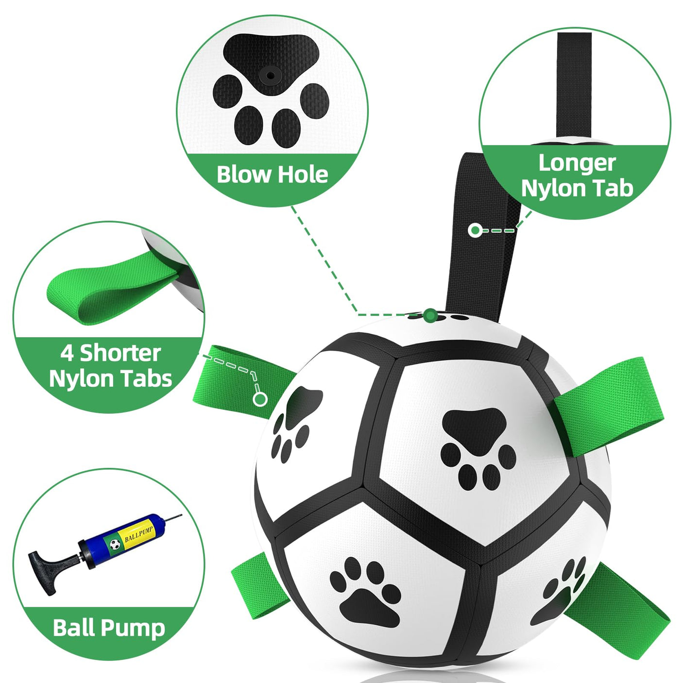 QDAN Premium Dog Toys Balls, Dog Soccer Ball with Straps, Dog Birthday Gifts, Herding Ball, Durable Balls for Small Medium Pet, Puppy Outdoor Toy, Pet Training Soccer Ball, World Cup Soccer (6 Inch)