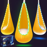 Light Up Kids Pod Swing Seat, Upgraded Kids Hanging Hammock Swing with LED Lights, Cotton Sensory Pod Swing Chair with Inflatable Pillow, Pod Swing for Kids Indoor & Outdoor (1 PCS) (Blue)