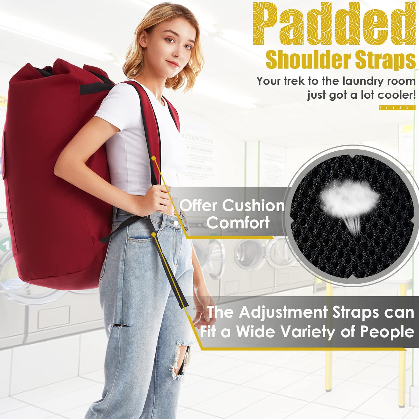 Laundry Bag Backpack Extra Large, 115L Laundry Backpack with Padded Shoulder Strap, Sturdy Travel Laundry Bags, Hanging Laundry Bag for College Dorm, Apartment, Clothes Hamper Bag for Laundromat