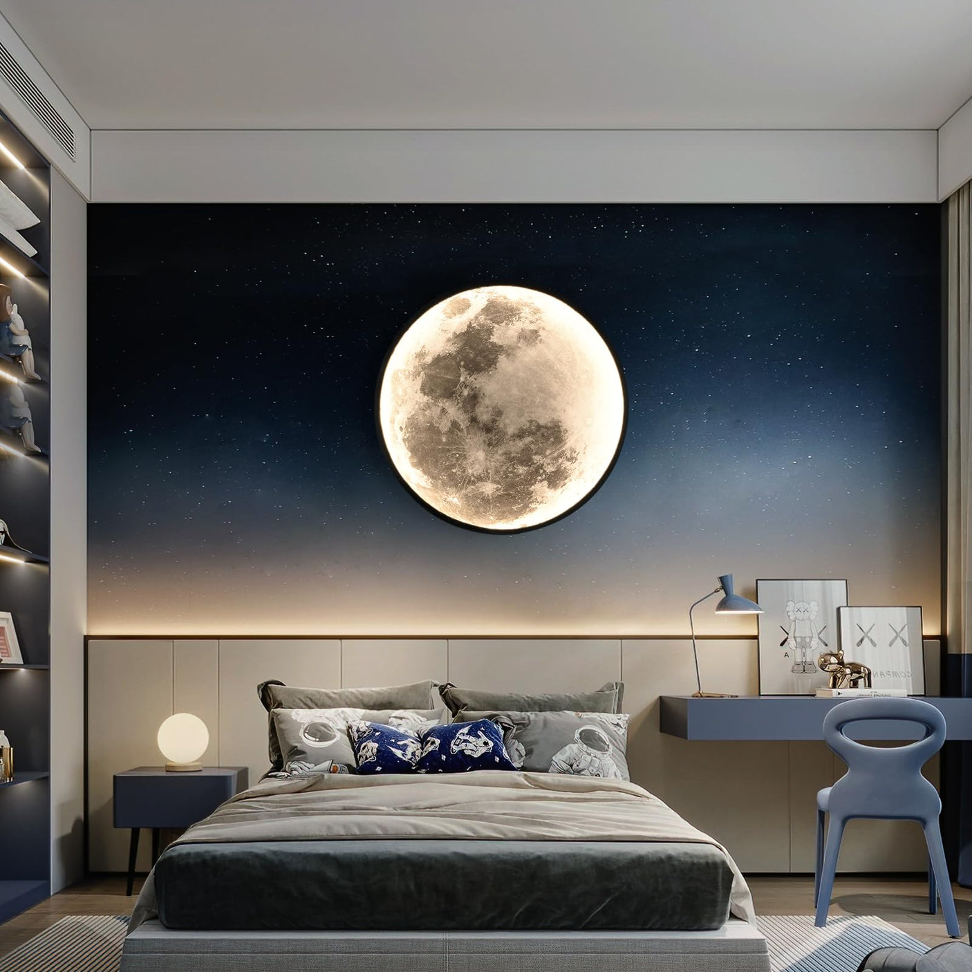 QIYIMEILUX Dimmable Moon Wall Sconce Plug in Modern LED Wall Light with Remote Control 19.7 inch 24W Black Wall Lamp Indoor Wall Mounted Lighting Ceiling Light for Living Room Bedroom（Moon）