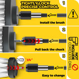Holikme 6Pack Drill Brush Power Scrubber Cleaning Brush Extended Long Attachment Set All Purpose Drill Scrub Brushes Kit for Grout, Floor, Tub, Bathroom and Kitchen Surface,Scratch Brushes（Yellow）