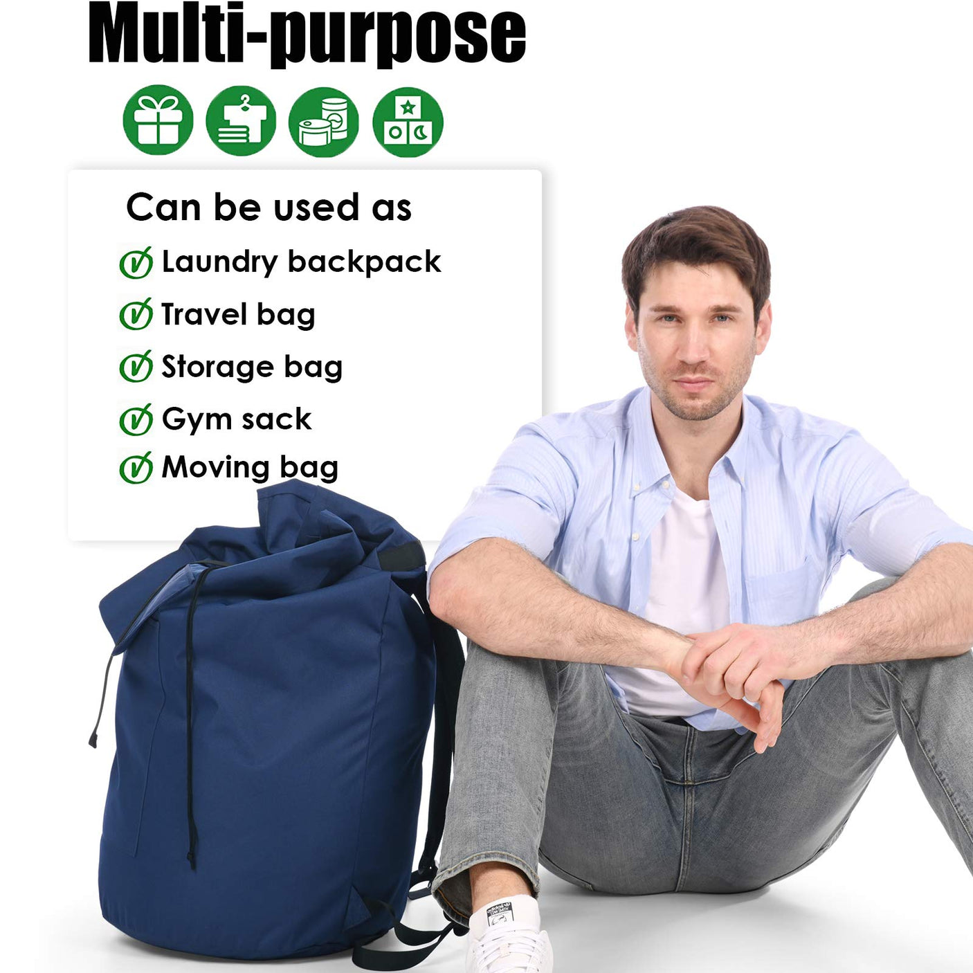 Laundry Bag Backpack Extra Large, 115L Laundry Backpack with Padded Shoulder Strap, Sturdy Travel Laundry Bags, Hanging Laundry Bag for College Dorm, Apartment, Clothes Hamper Bag for Laundromat