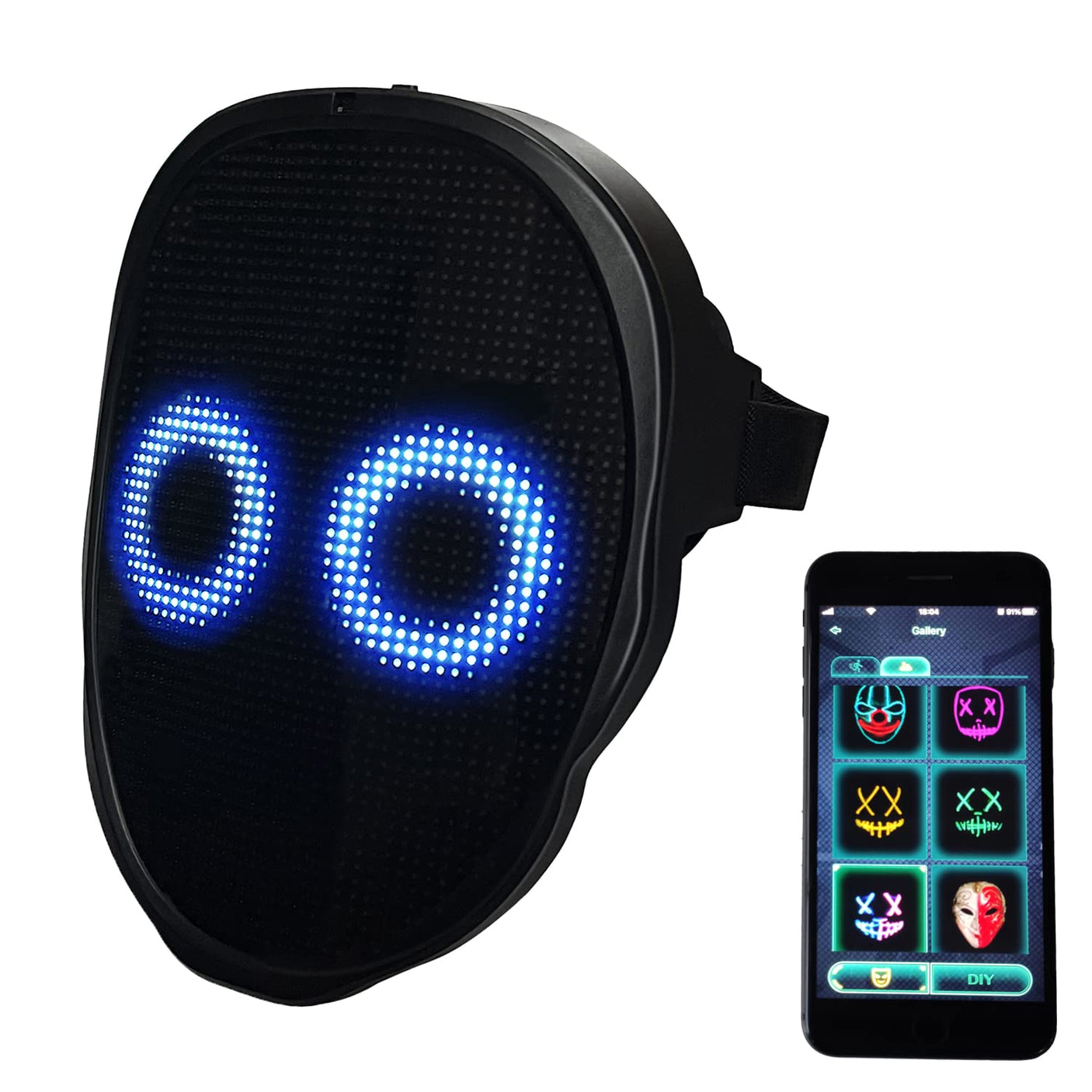 Depointer Life Led Mask with Rechargeable Bluetooth-compatible App Controlled, Customizable led mask, Lighted Face Transforming Mask, unisex-Adult