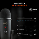 Logitech for Creators Blue Yeti USB Microphone for Gaming, Streaming, Podcasting, Twitch, YouTube, Discord, Recording for PC and Mac, 4 Polar Patterns, Studio Quality Sound, Plug & Play-Blackout
