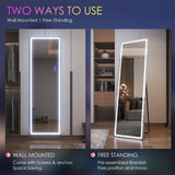 LVSOMT LED RGB Full Length Mirror, Full Body Mirror with Lights, Wall Mounted Lighted Mirror, Over The Door Hanging Mirror, 14 LED Light + Dimmable Brightness + Adjustable Speed, 47" x 16"