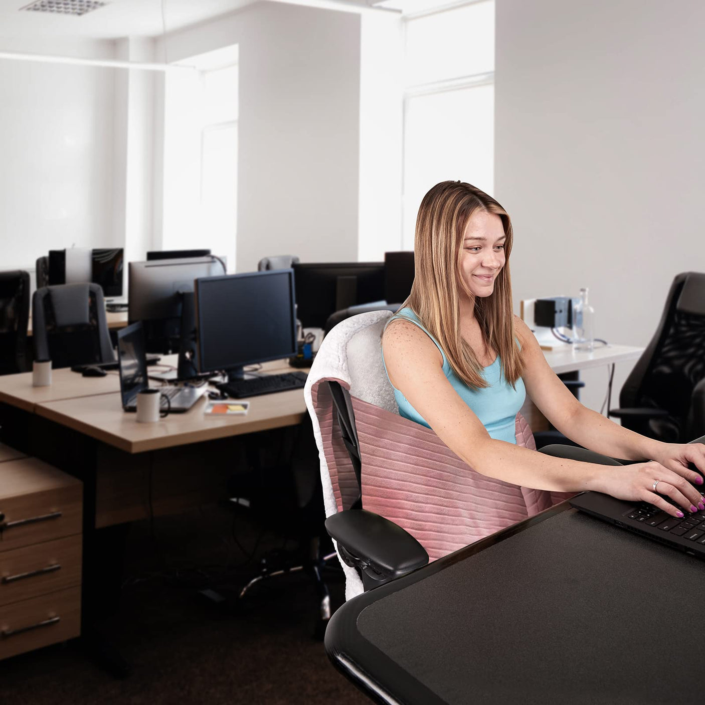 The Original Office Chair Blanket by SnuggleBack; Cozy Comfy Office Desk Chair Wrap Attaches for Convenient Heat and Hands-Free. Stay Warm In The Winter or Summer. Sherpa Fur Lining