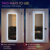 LVSOMT LED RGB Full Length Mirror, Full Body Mirror with Lights, Wall Mounted Lighted Mirror, Over The Door Hanging Mirror, 14 LED Light + Dimmable Brightness + Adjustable Speed, 47" x 16"