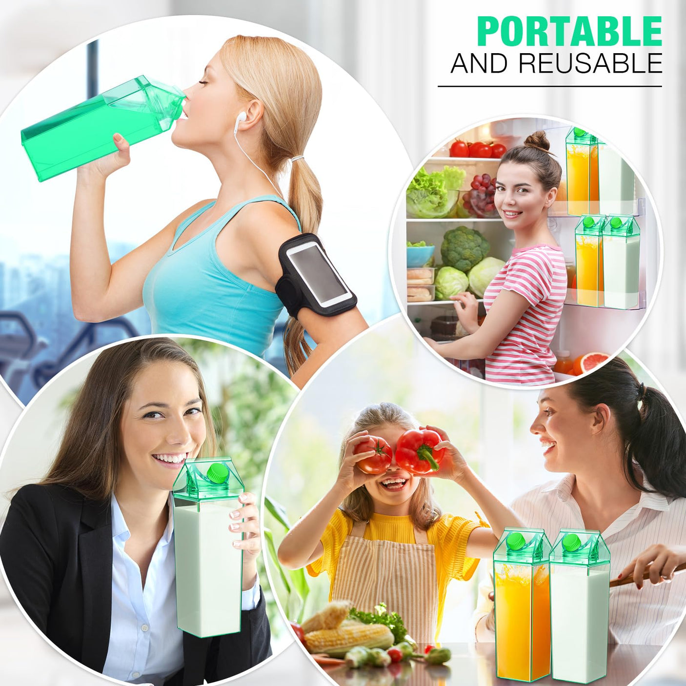 Remerry 3 Pcs Milk Carton Water Bottle Square Plastic Coffee Portable Reusable Milk Carton Cup Leakproof Juice Bottle