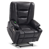 MCombo Power Lift Recliner Chair for Elderly, Lift Chair with Heat and Massage, USB Ports, Cup Holders, Faux Leather 7519 (Medium, Dark Brown)
