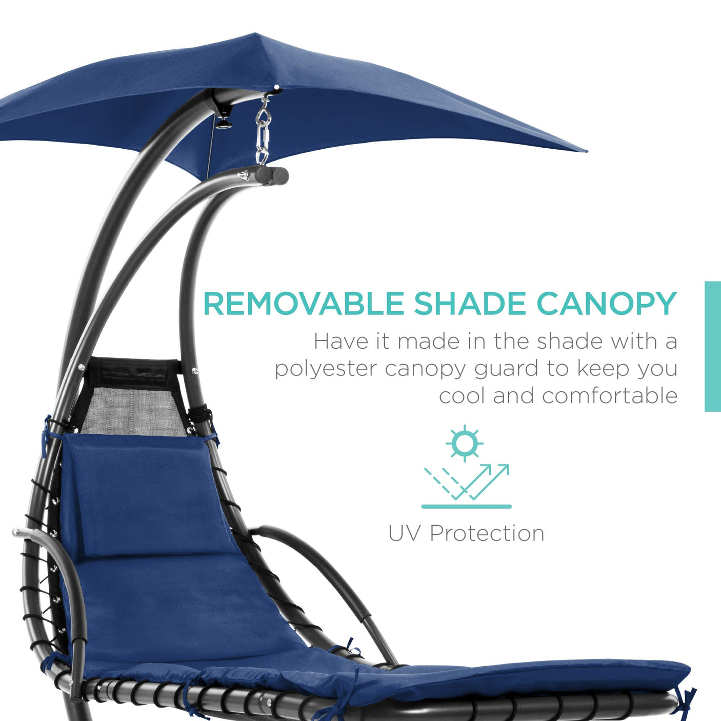 Best Choice Products Outdoor Hanging Curved Steel Chaise Lounge Chair Swing w/Built-in Pillow and Removable Canopy -Red